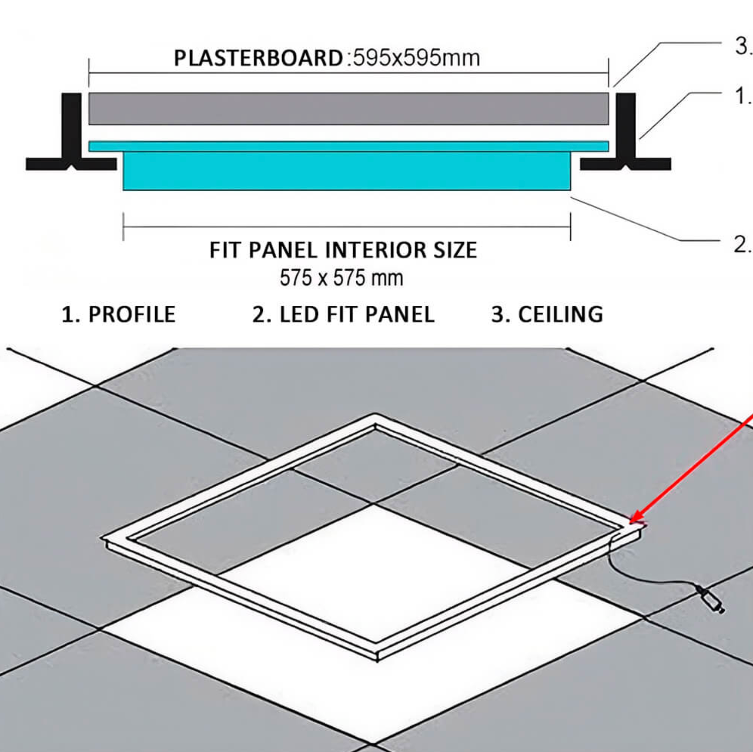 LED RAMPANEL 44W 60x60 3CCT